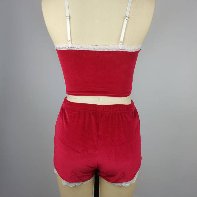 Christmas Velvet Suspender Shorts Erotic Lingerie Set
