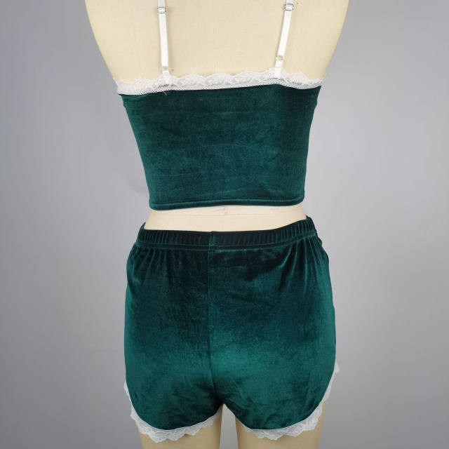 Christmas Velvet Suspender Shorts Erotic Lingerie Set