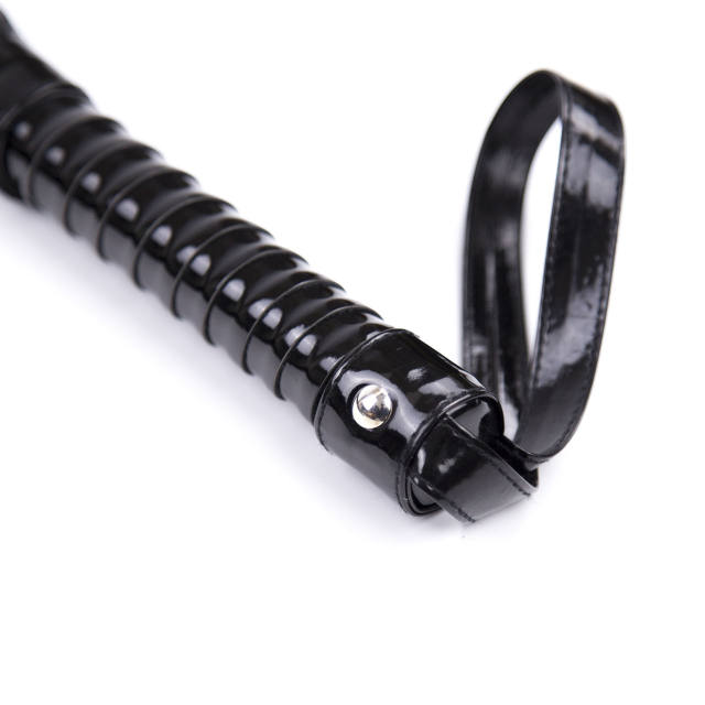 SM Black Double-Sided Shiny Leather PU Tassel Flogger