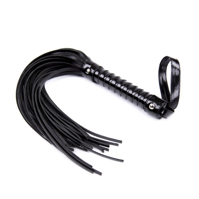 SM Black Double-Sided Shiny Leather PU Tassel Flogger