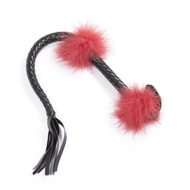 SM Red Feather Embellished Hand Crafted Leather Flogger