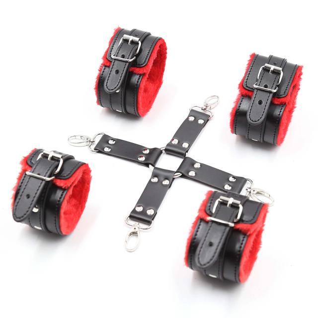 SM Cross Buckle Couple Plush Leather PU Bondage