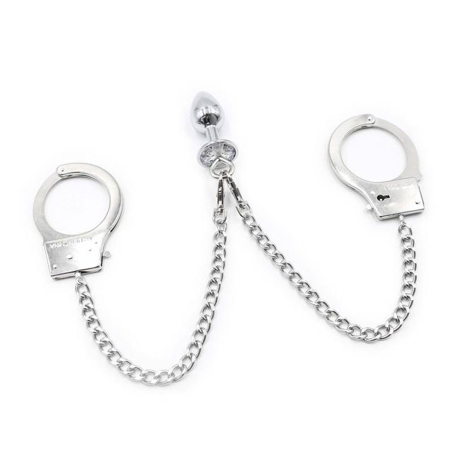 Silver Gemstone Metal Iron Chain Alloy Anal Plug Handcuff Chain