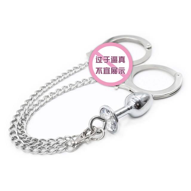 Silver Gemstone Metal Iron Chain Alloy Anal Plug Handcuff Chain