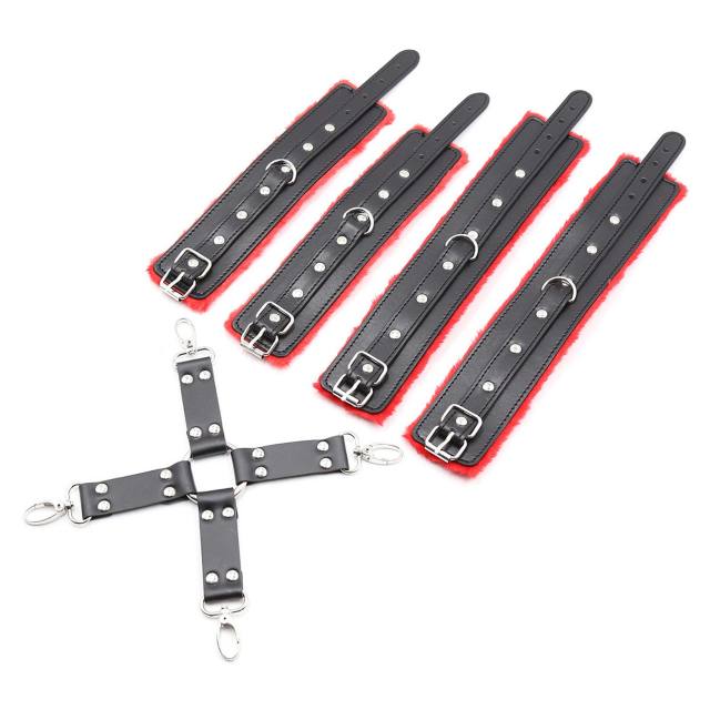 SM Cross Buckle Couple Plush Leather PU Bondage