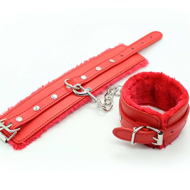 Red and Pink Leather Sm Chain Handcuffs