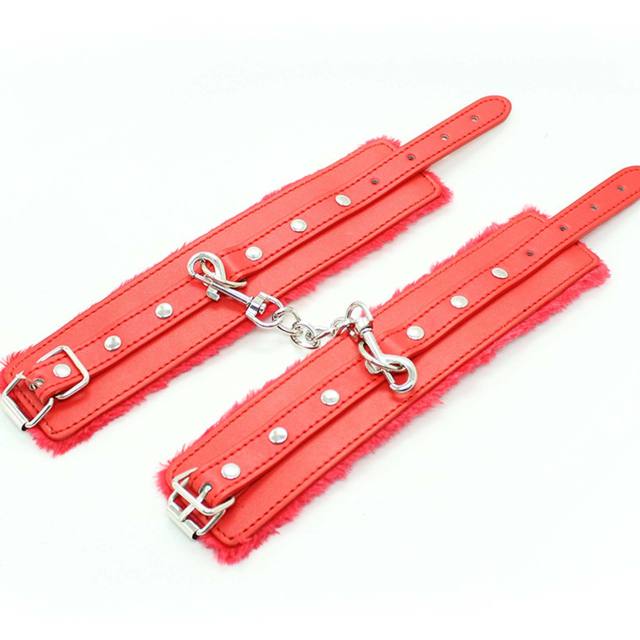 Red and Pink Leather Sm Chain Handcuffs