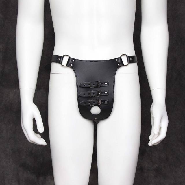 SM Leather PU Male Chastity Pants