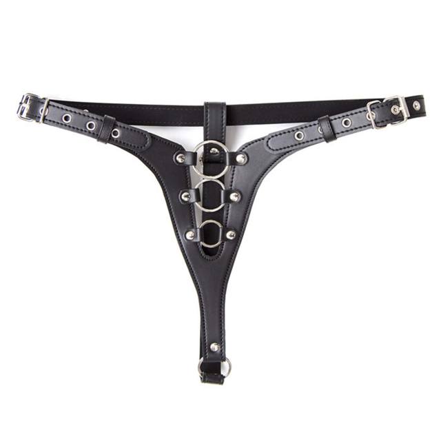 Leather PU Three-ring Adjustable Chastity Pants