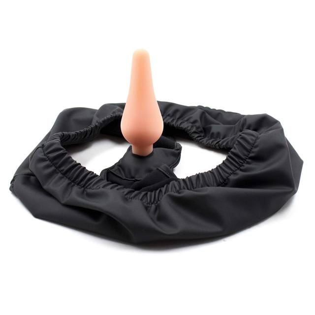 SM Stretch Silicone Dildo Black Leather Chastity Pants